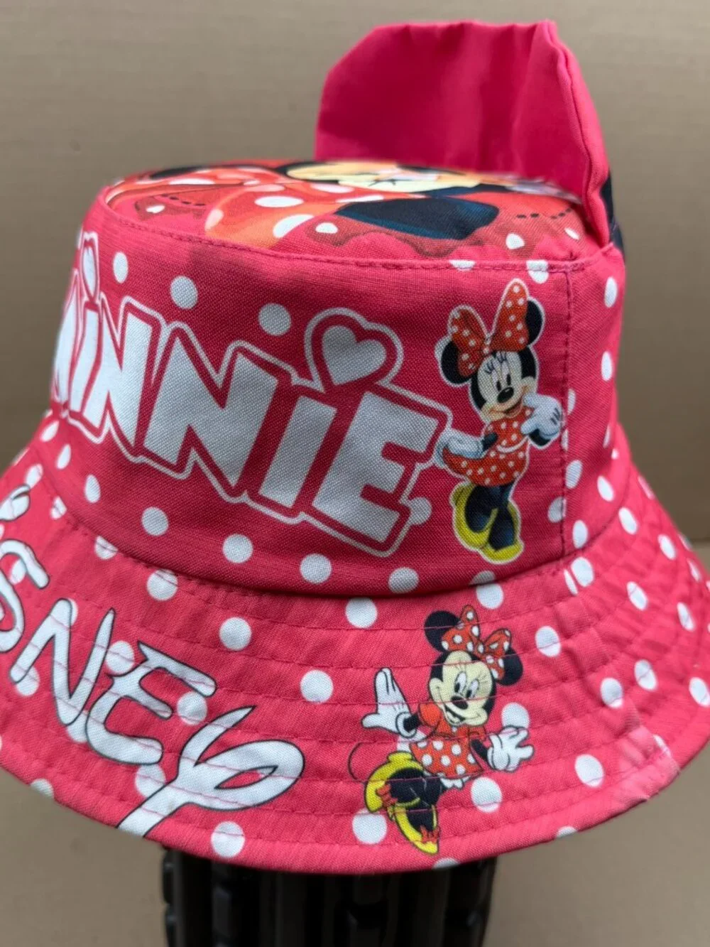 Disney Minnie Mouse Bucket Hat Pink White Polka Dot Summer Casual Cap One Size